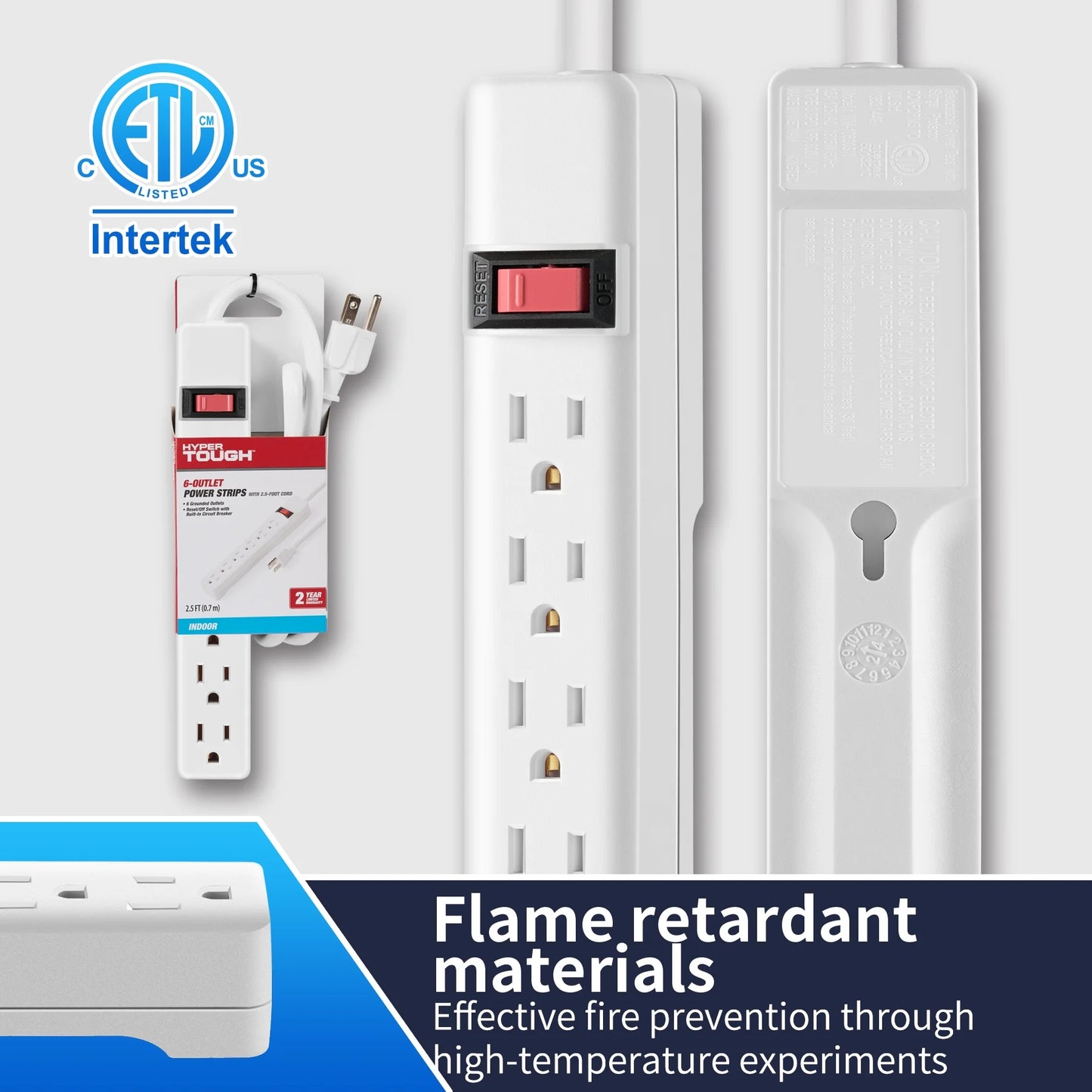 6-Outlet Power Stríp with 2.5-Foot Cord , White,15A,125V-60Hz