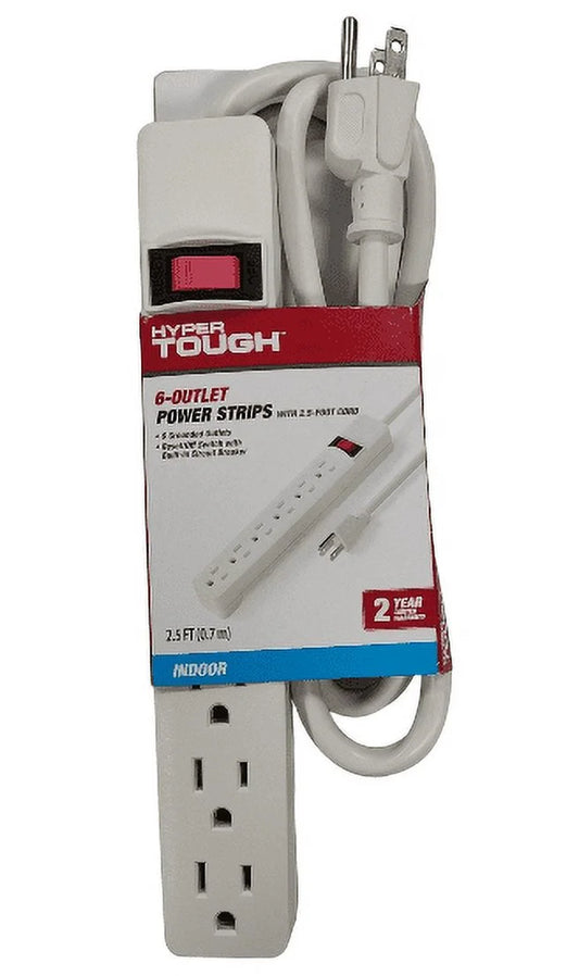 6-Outlet Power Stríp with 2.5-Foot Cord , White,15A,125V-60Hz