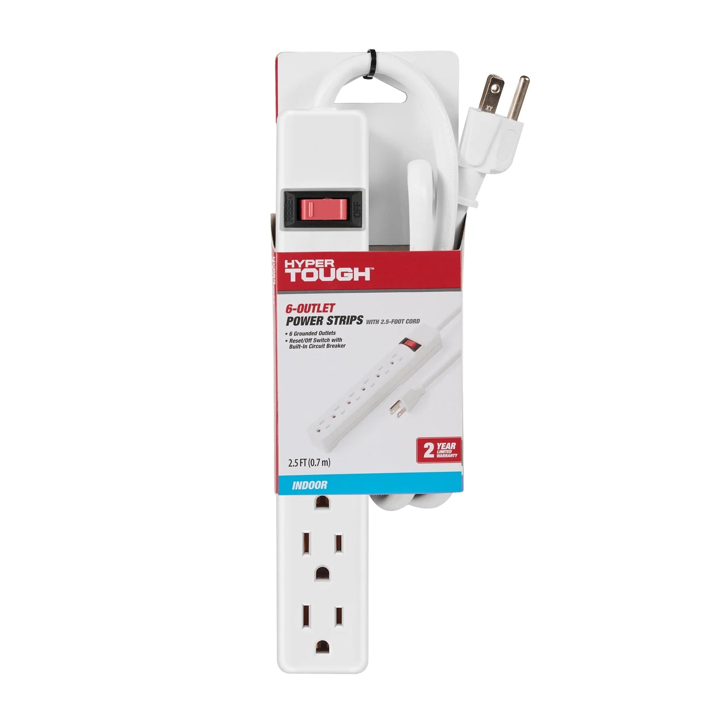 6-Outlet Power Stríp with 2.5-Foot Cord , White，15A，125V-60Hz