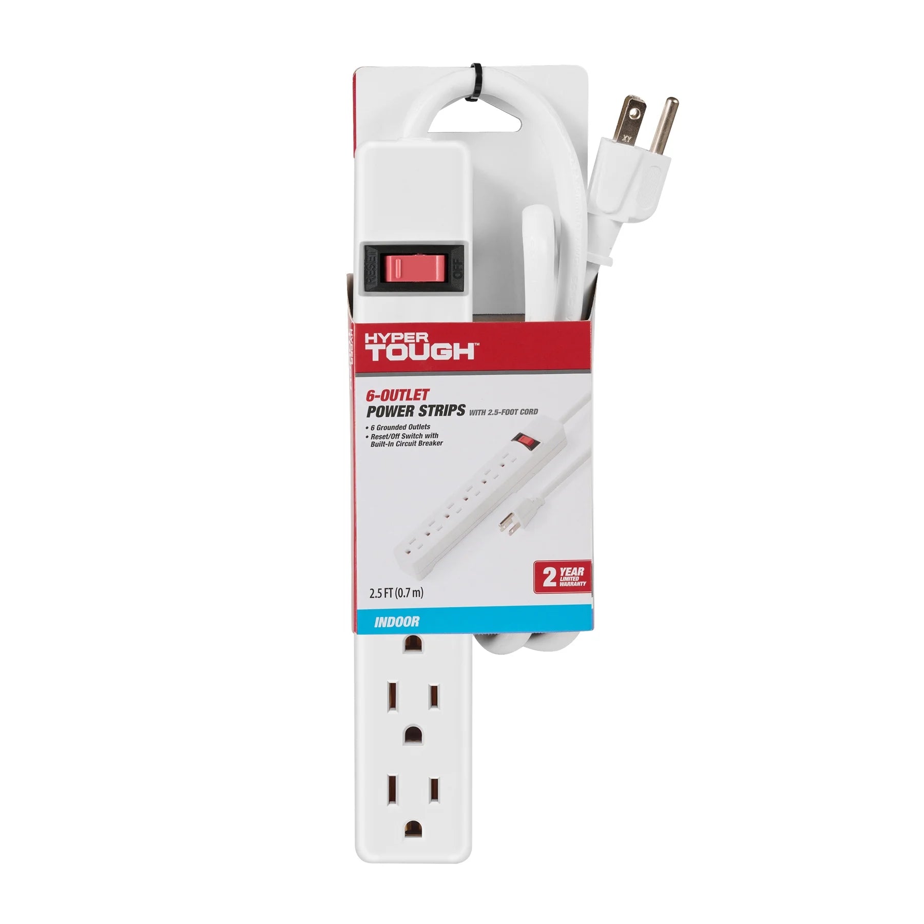 6-Outlet Power Stríp with 2.5-Foot Cord , White，15A，125V-60Hz