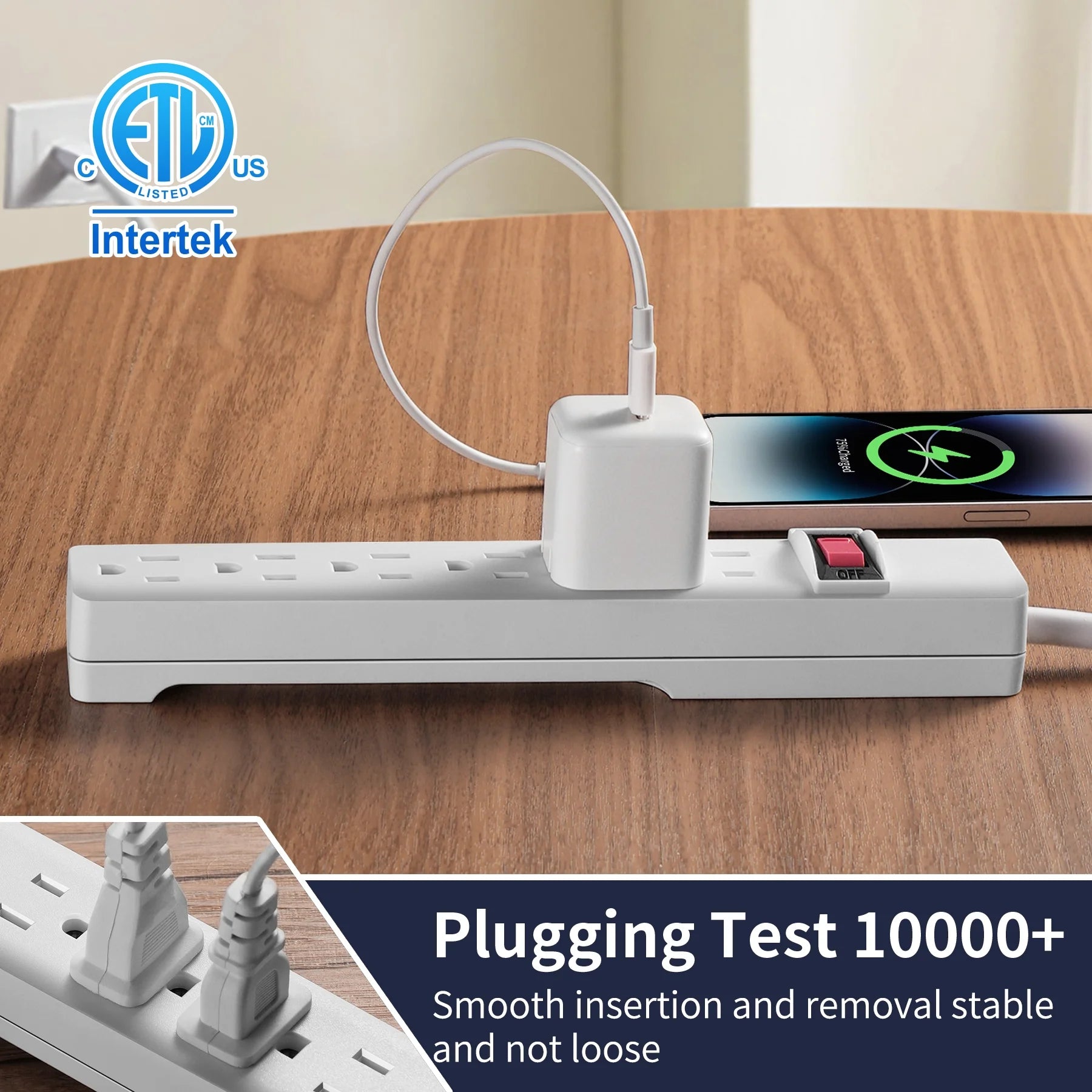 6-Outlet Power Stríp with 2.5-Foot Cord , White，15A，125V-60Hz