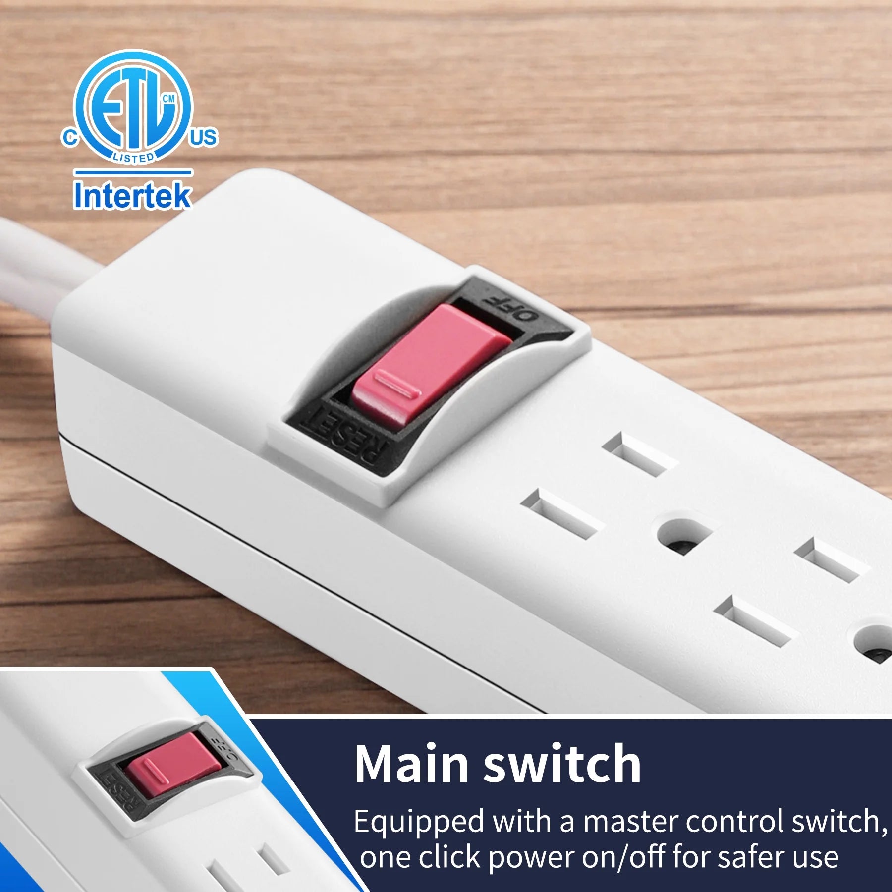 6-Outlet Power Stríp with 2.5-Foot Cord , White，15A，125V-60Hz